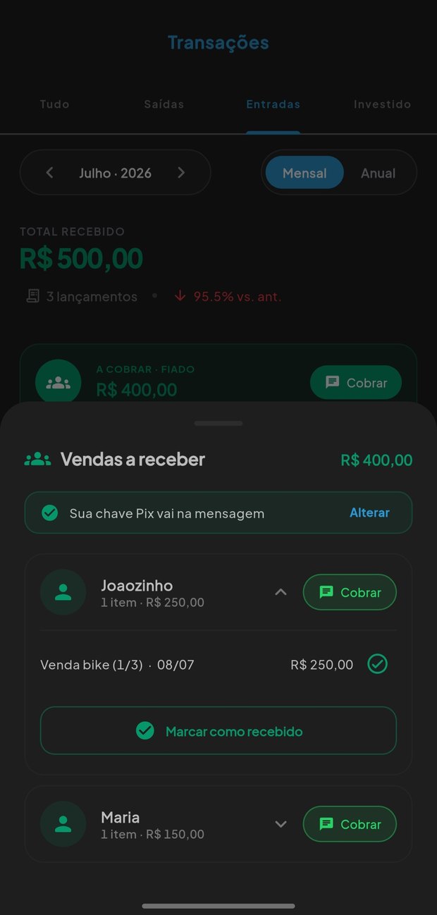 Vendas a receber com cobrança pelo WhatsApp e Pix