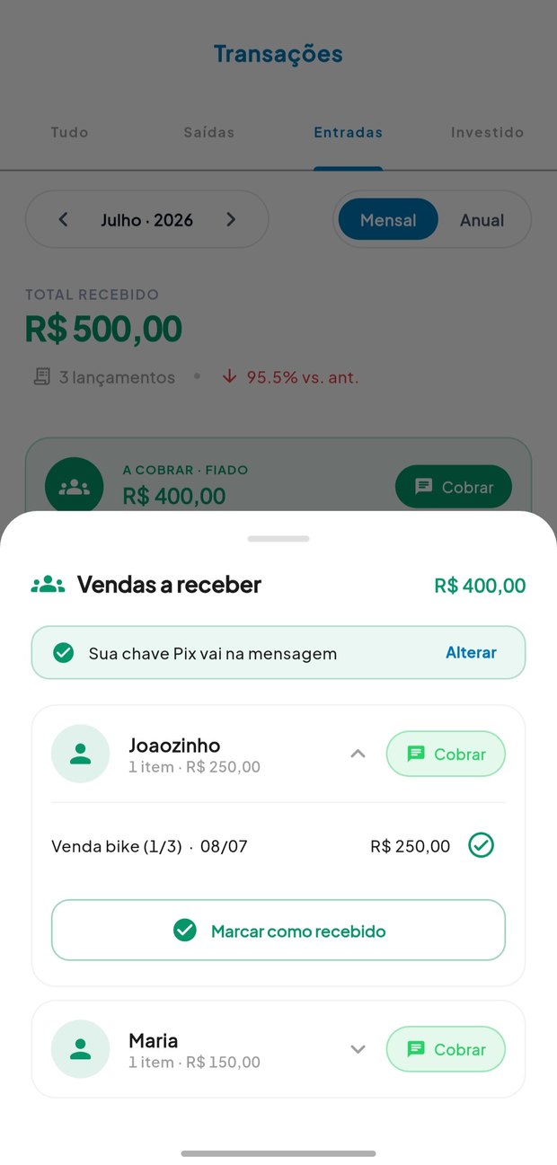 Vendas a receber com cobrança pelo WhatsApp e Pix