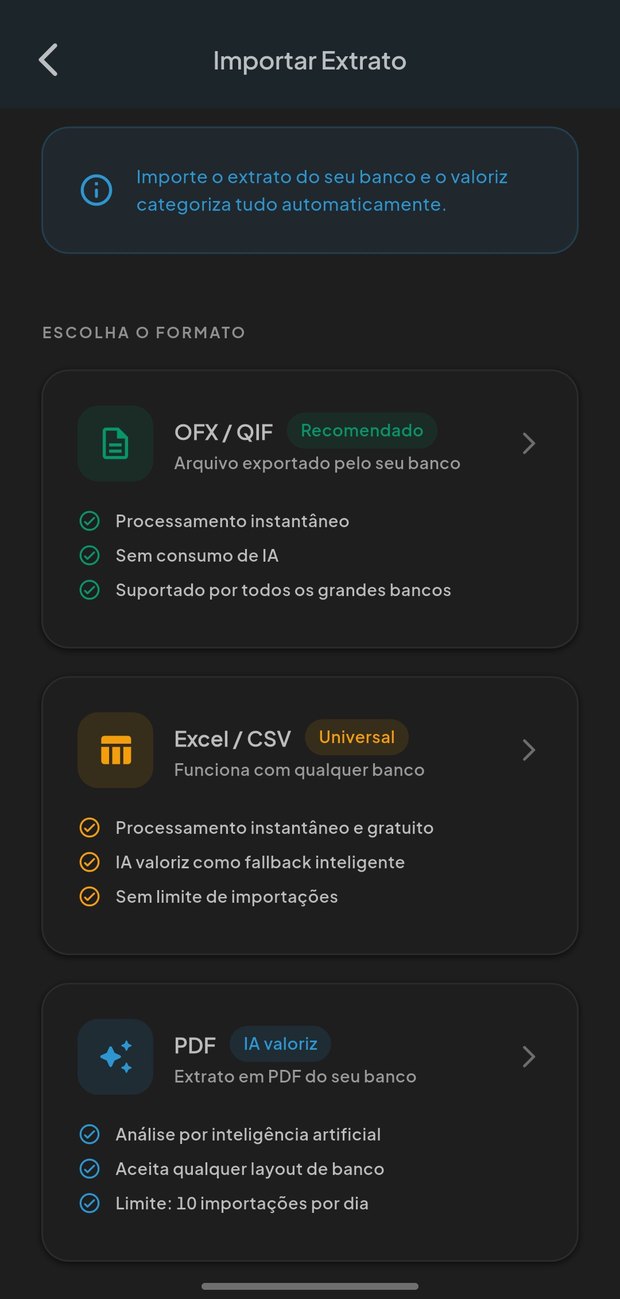 Importação de extrato bancário