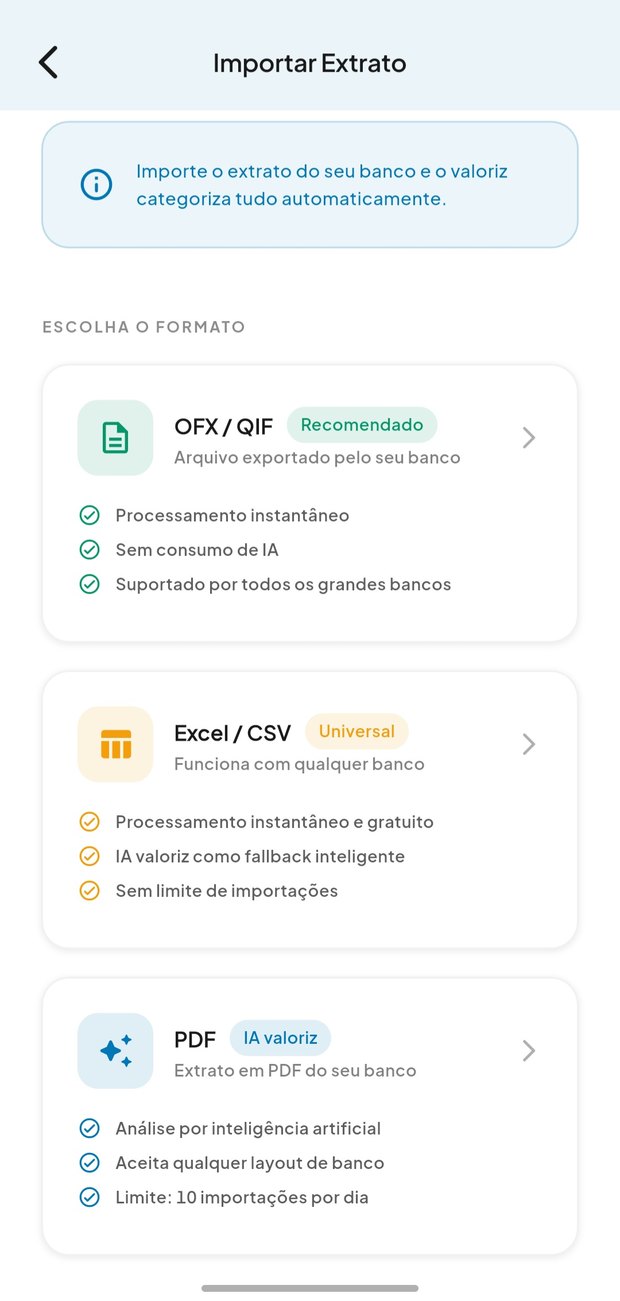 Importação de extrato bancário