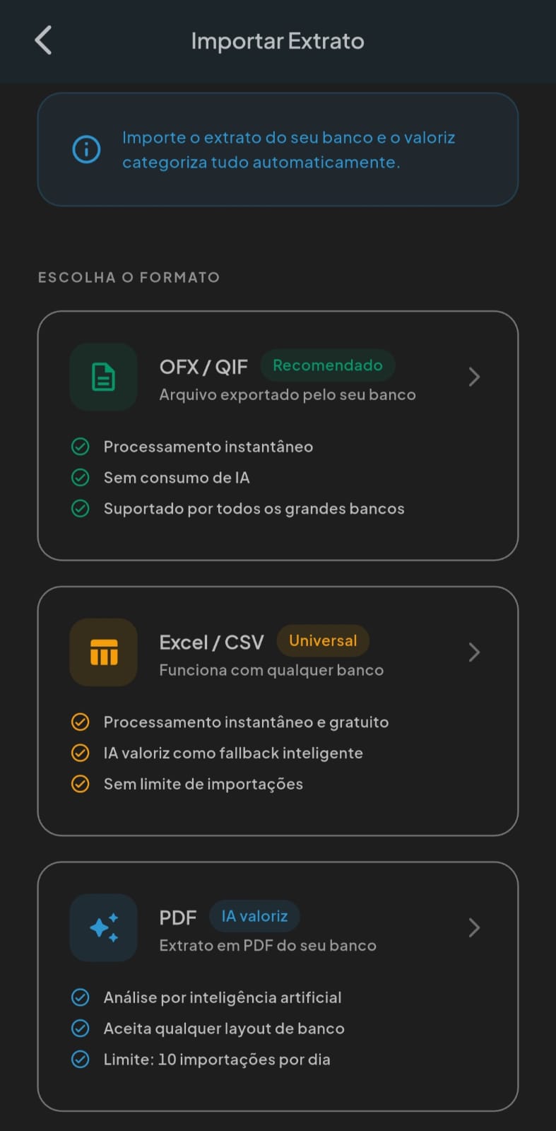 Importar extrato bancário
