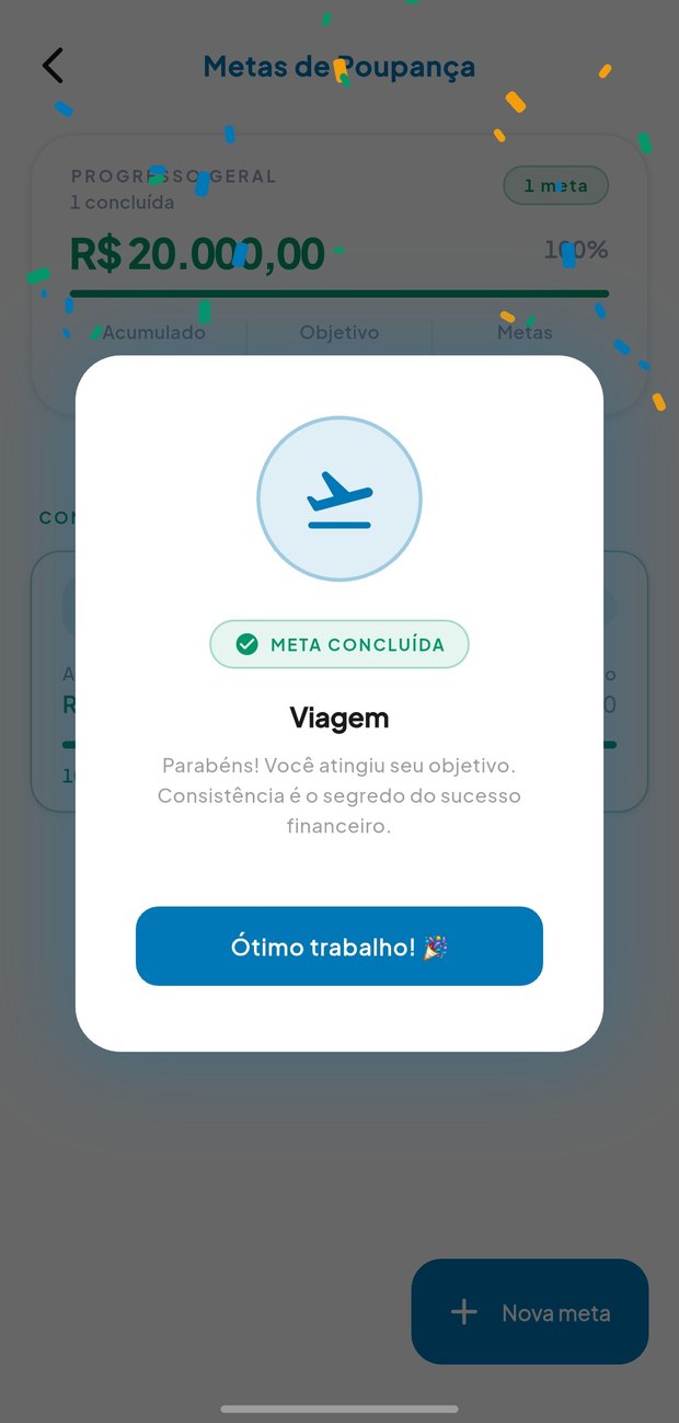 Meta de poupança com progresso