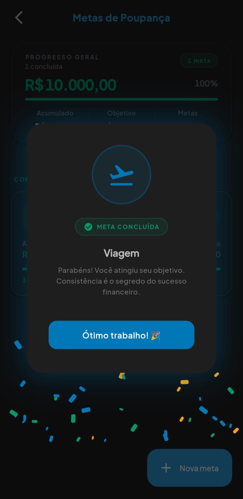 Meta de poupança concluída